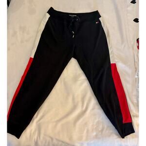 Tommy Hilfiger Sport Womens  Jogger Sweatpants 1X Black w/ red & white sides